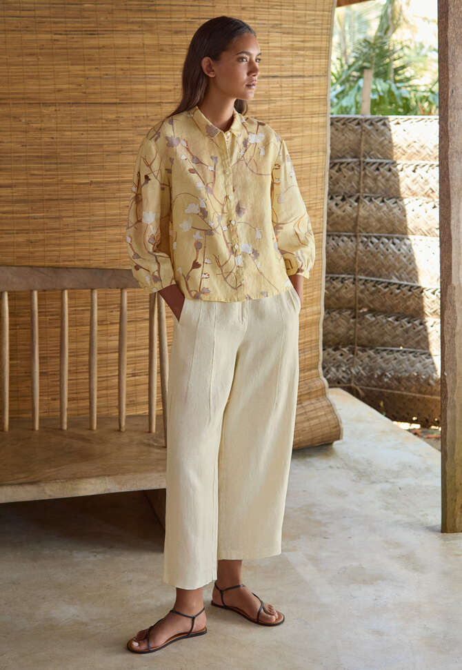 Printed pleat sleeve shirt, Pale honey, completeTheLook