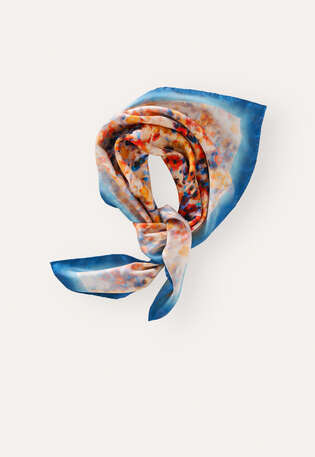 Large printed scarf, Coral and blue, webstill