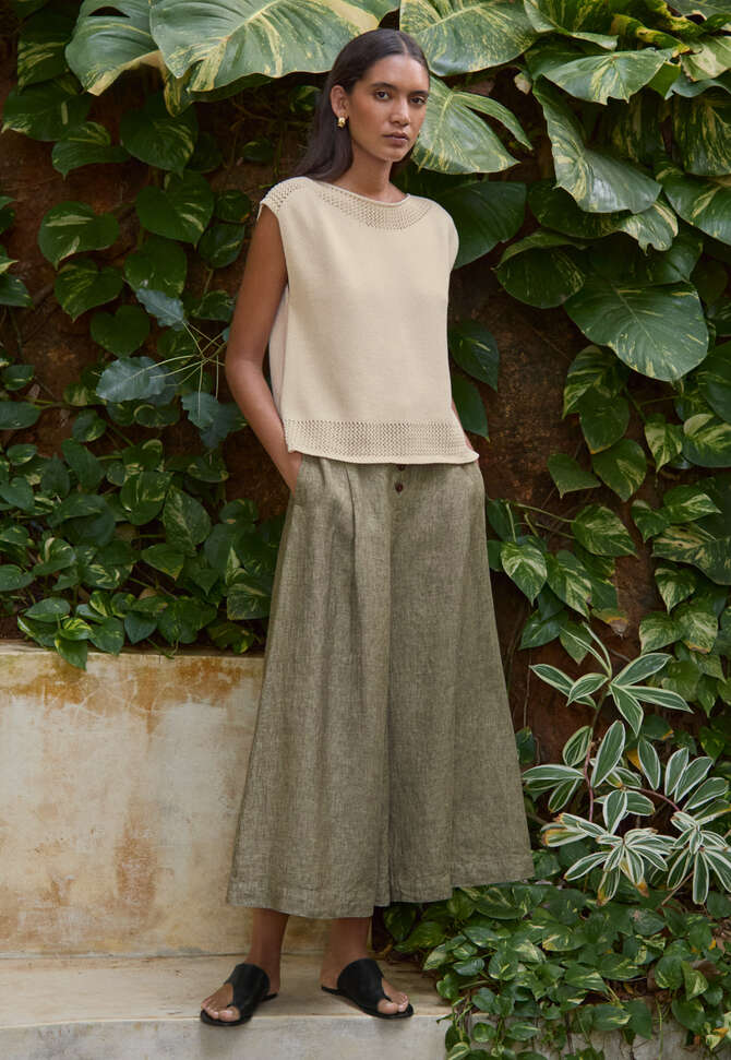 Pleat-front culottes, Dark olive, completeTheLook