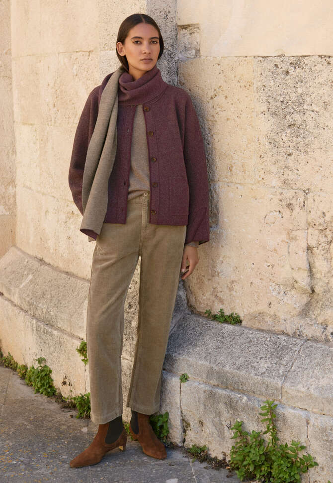 Plaited boiled jacket, Aubergine, completeTheLook