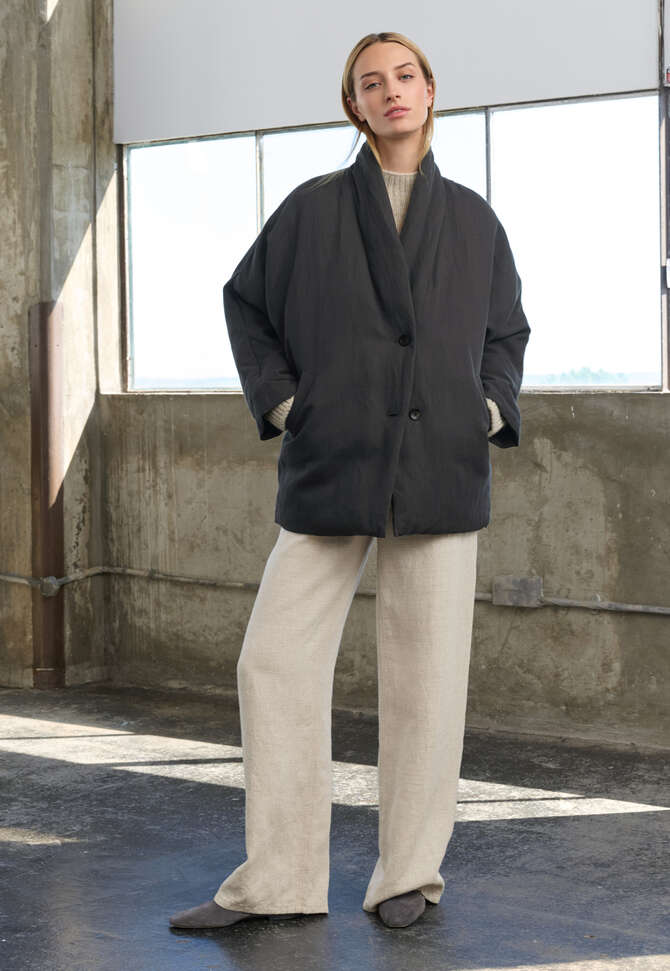 Shawl collar padded coat, Charcoal, completeTheLook