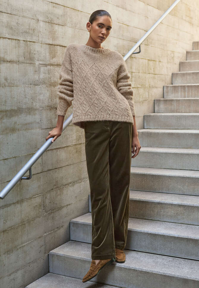 Cable-stitch sweater, Shell grey, completeTheLook