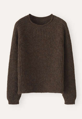 Round-neck ribbed sweater, Dark brown, webstill