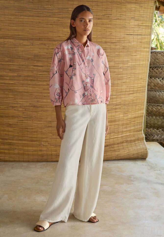 Printed pleat sleeve shirt, Soft pink, completeTheLook