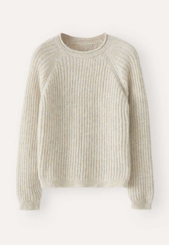 Round-neck ribbed sweater, Natural stone, completeTheLook