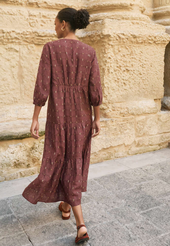 Clipped dobby-weave dress, Dark terracotta, completeTheLook