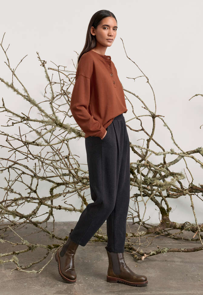 Button placket jersey top, Chilli rust, completeTheLook