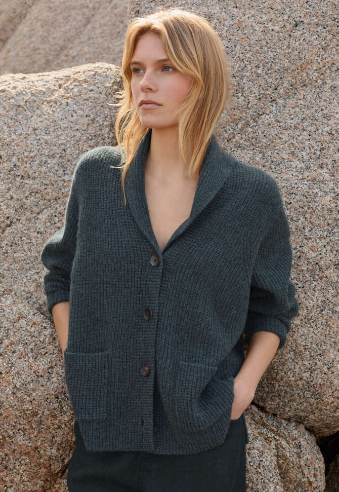 Shawl-collar cardigan, Petrol slate, completeTheLook