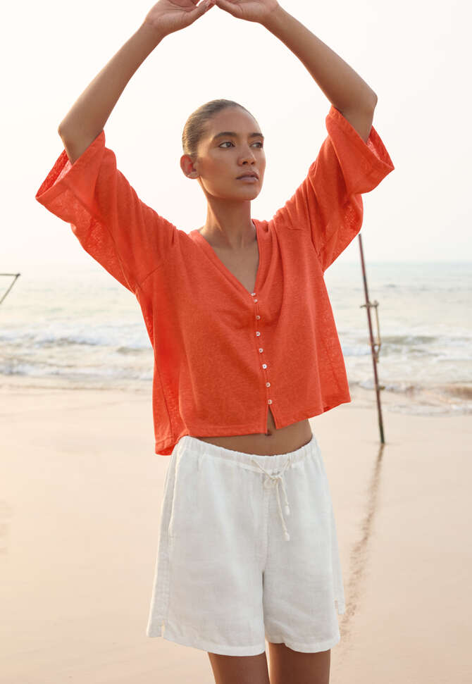 Kimono-style-sleeve jersey top, Orange red, completeTheLook