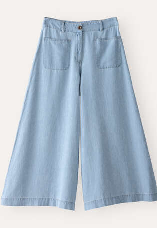 Indigo-dyed culottes, Pale denim, webstill