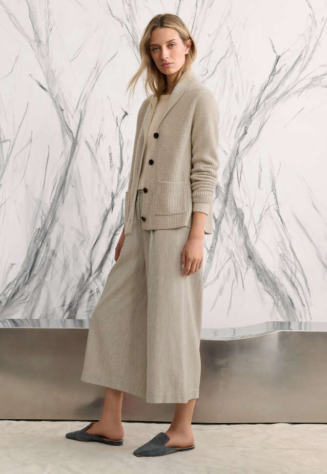 Shawl-collar cardigan, Ecru fawn, completeTheLook