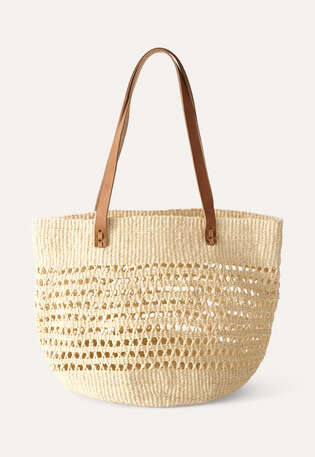 Shopper with leather handle, Light stone, webstill