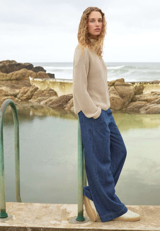Funnel-neck sweater, Sand stone, completeTheLook