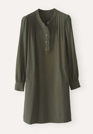 Pleat-front dress, Dark khaki, webstill