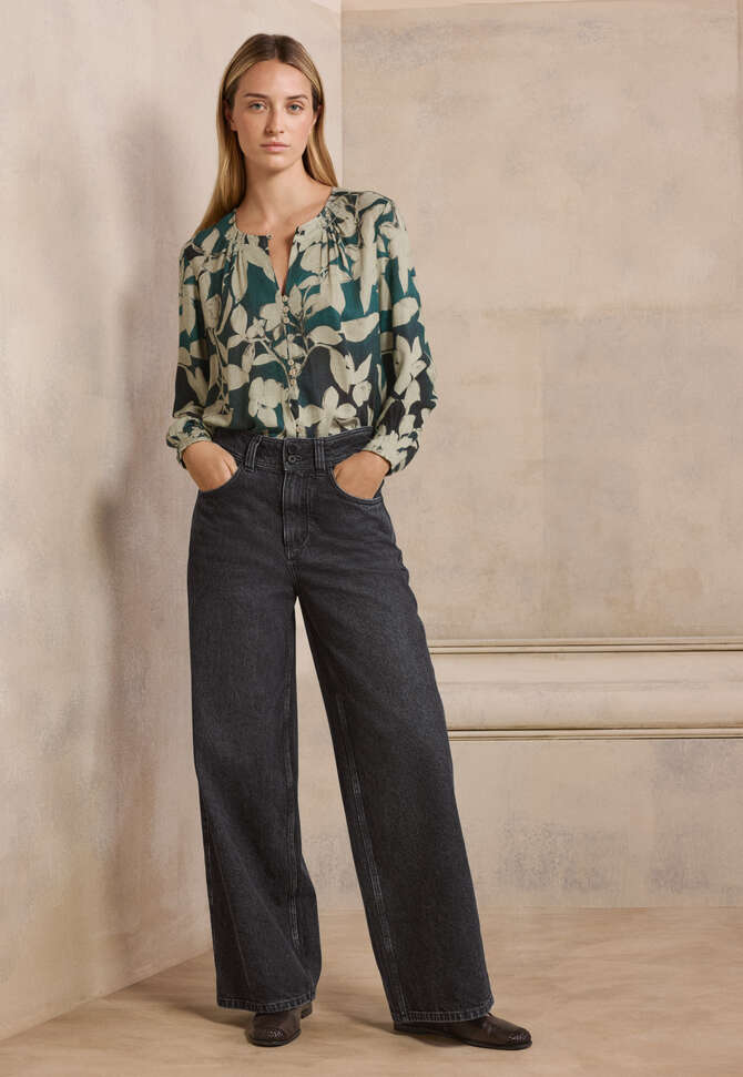 Printed blouse, Petrol grey, completeTheLook