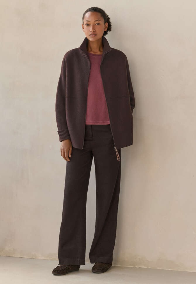 Zip-front knitted jacket, Bitter chocolate, completeTheLook