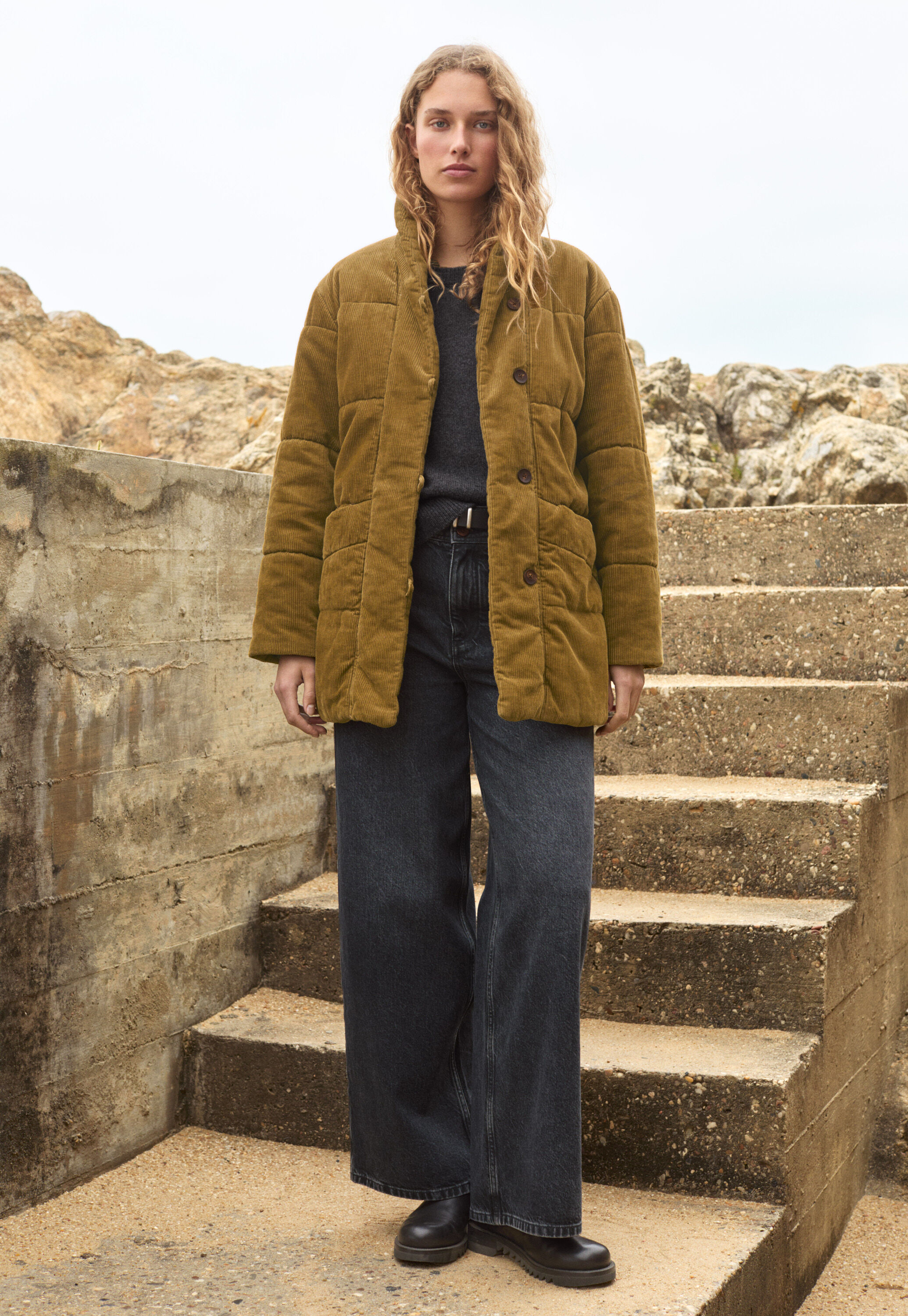 Padded shawl-collar coat