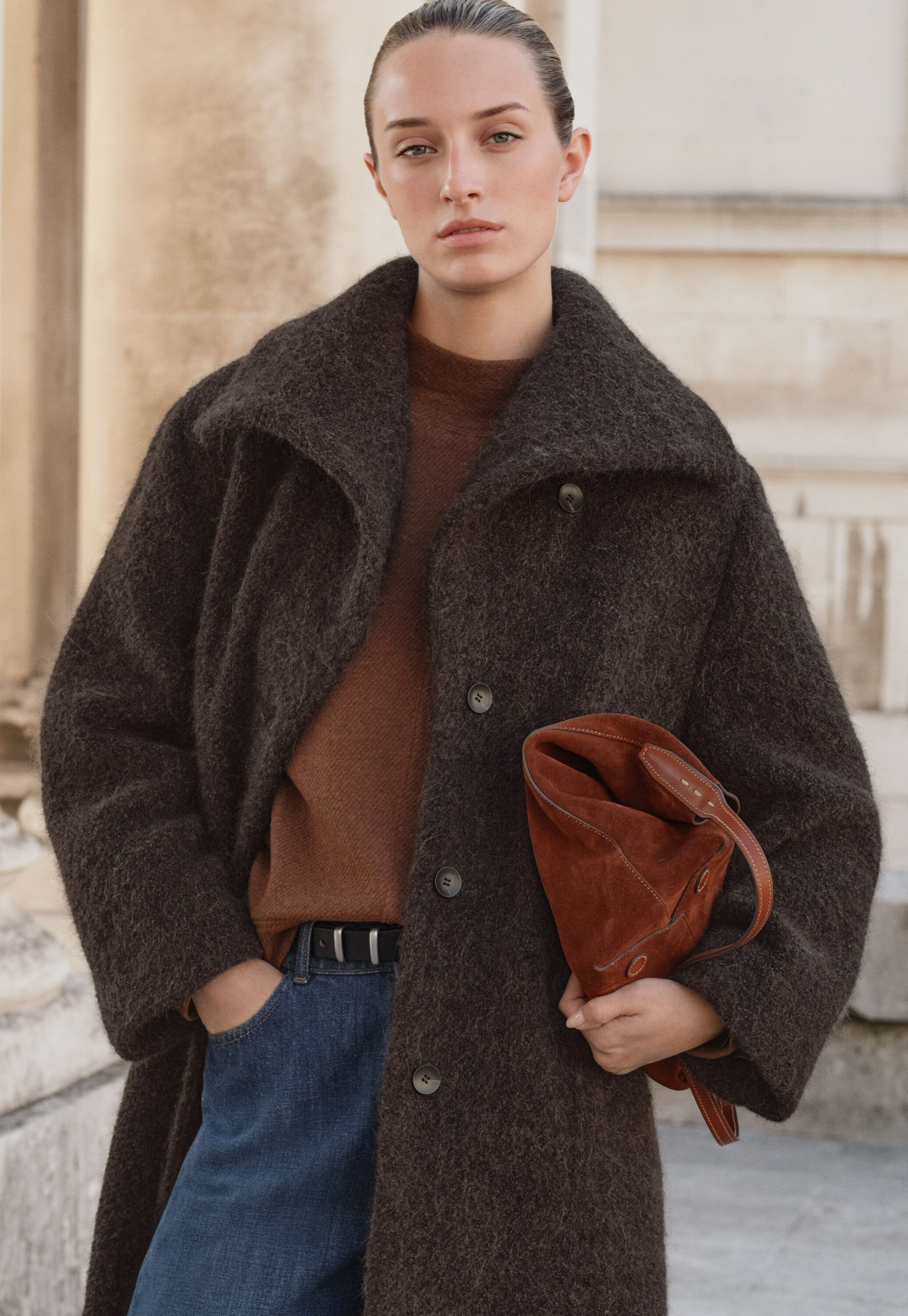 Boucl&eacute; coat, Coffee, large