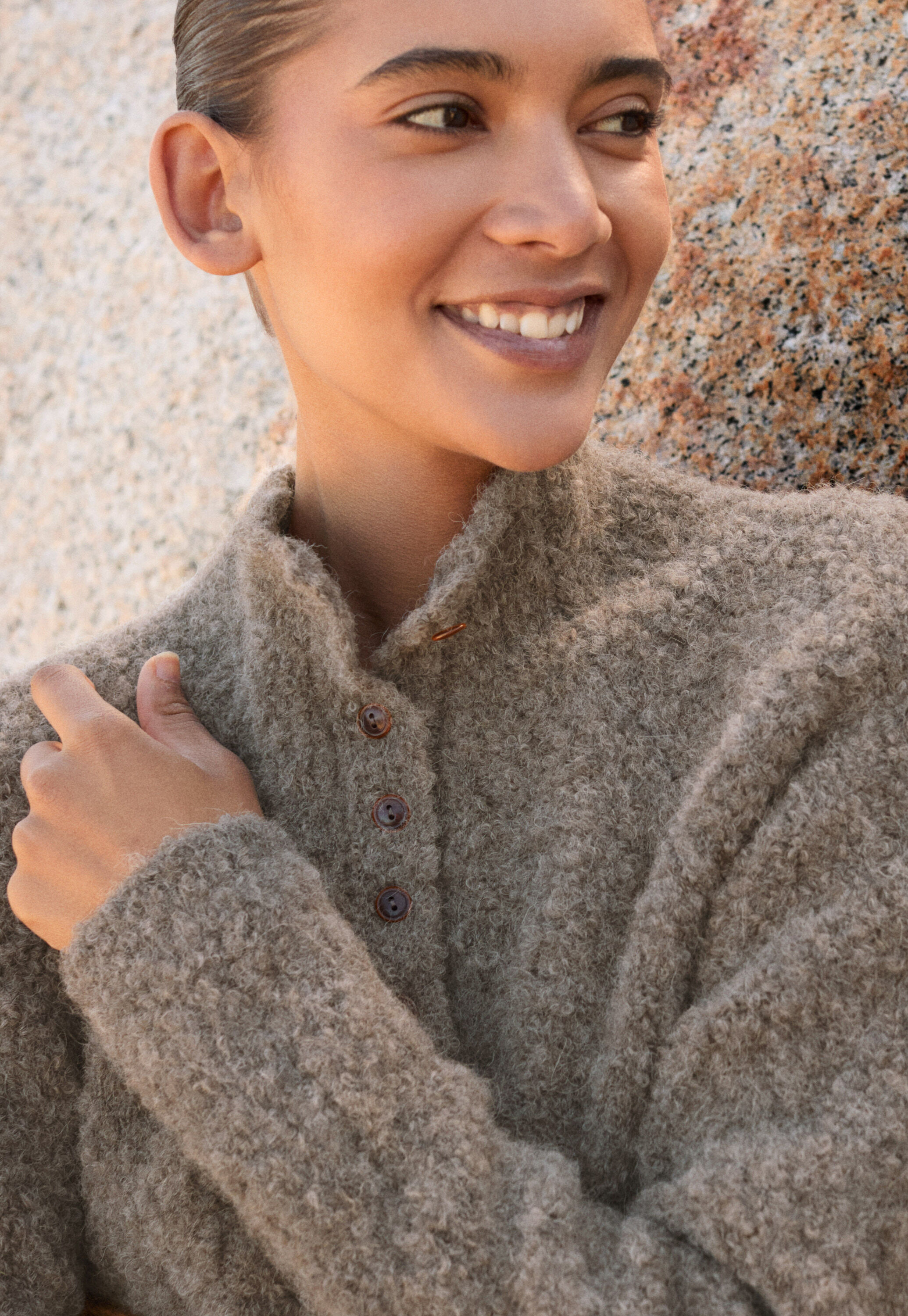 Button-neck sweater, Dark taupe, large