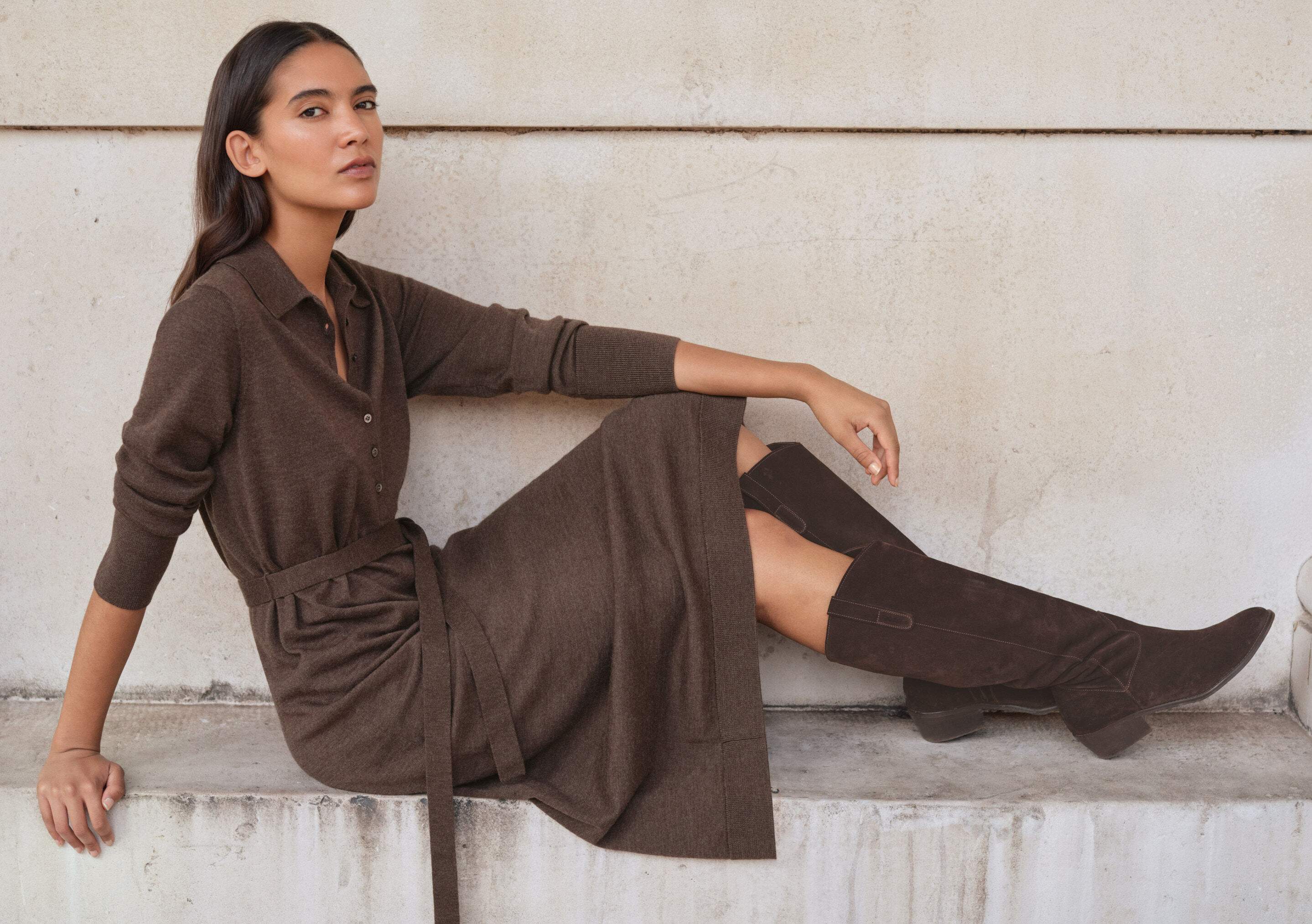 Knitted tie-waist dress