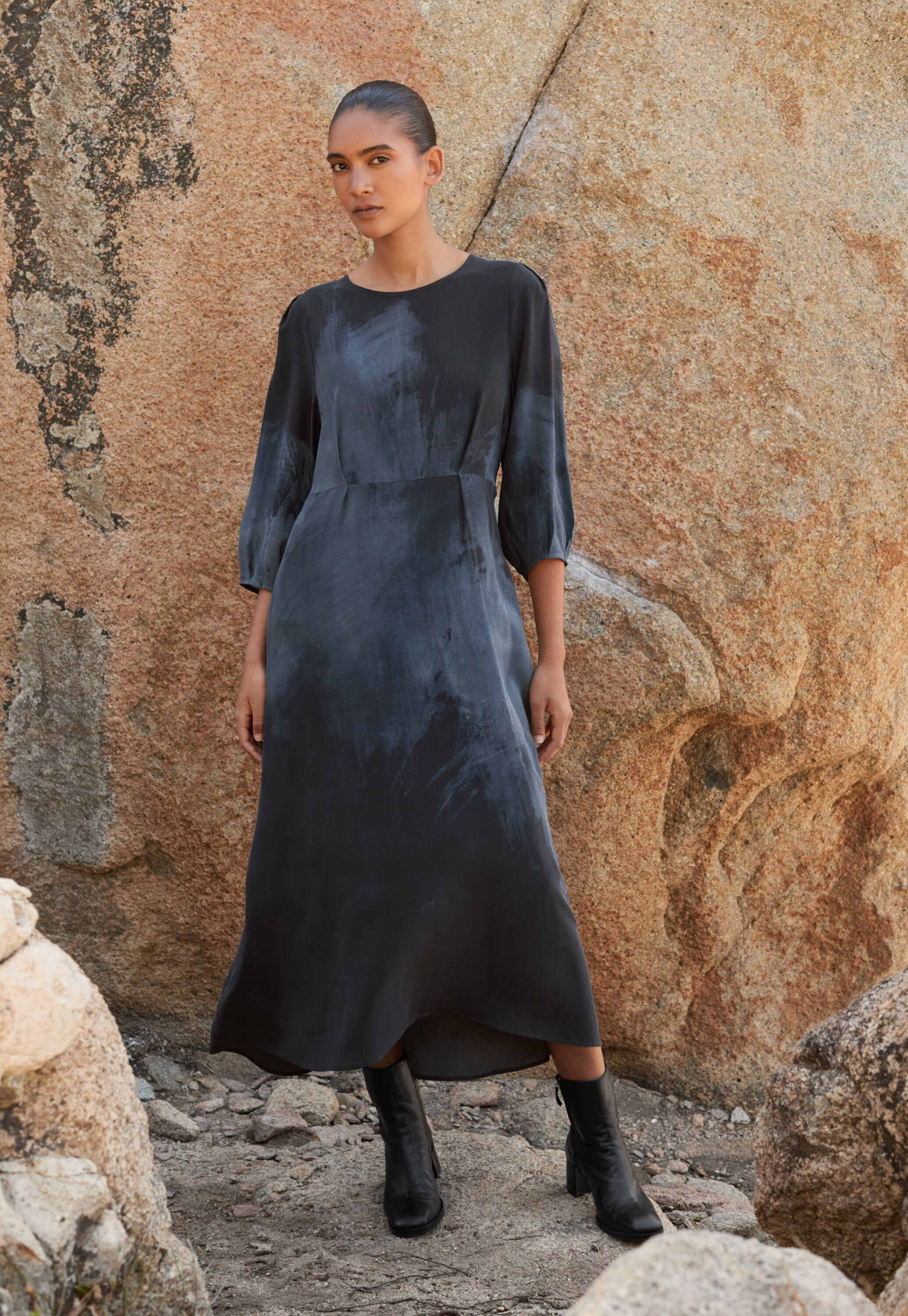 Cord funnel-neck dress