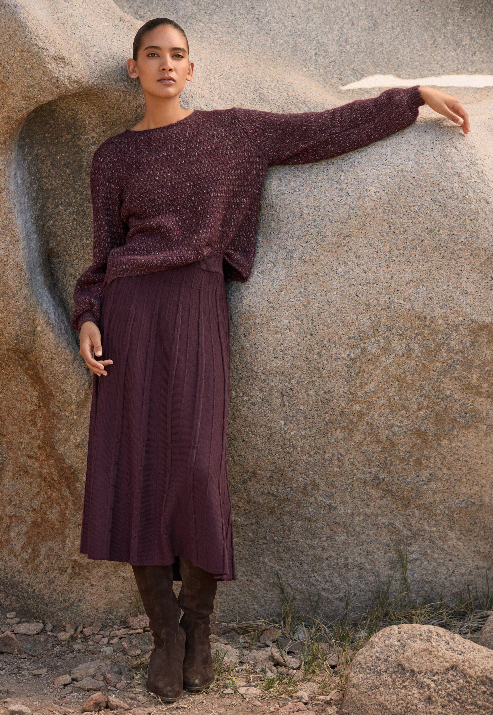 Cord funnel-neck dress