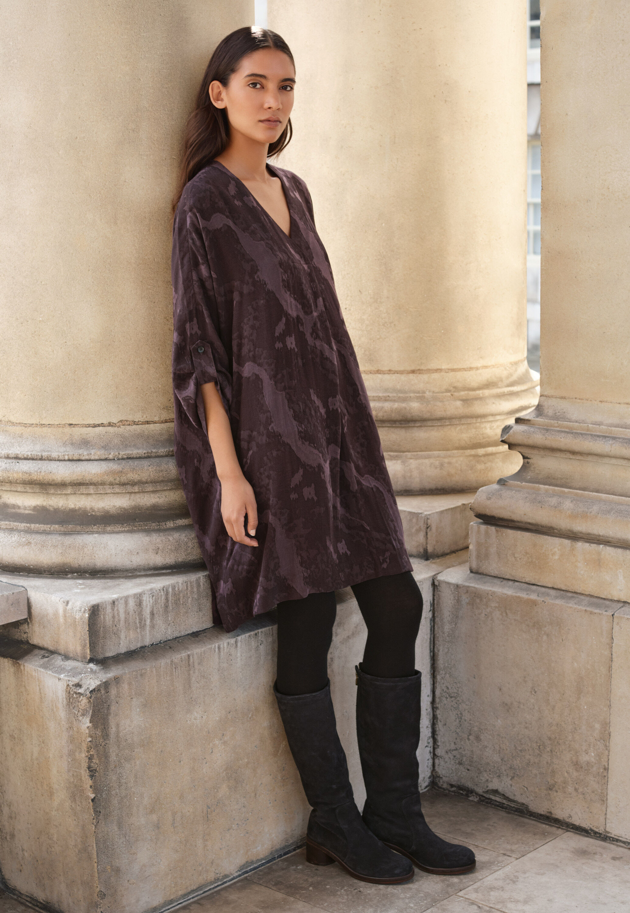 Jacquard v-neck dress