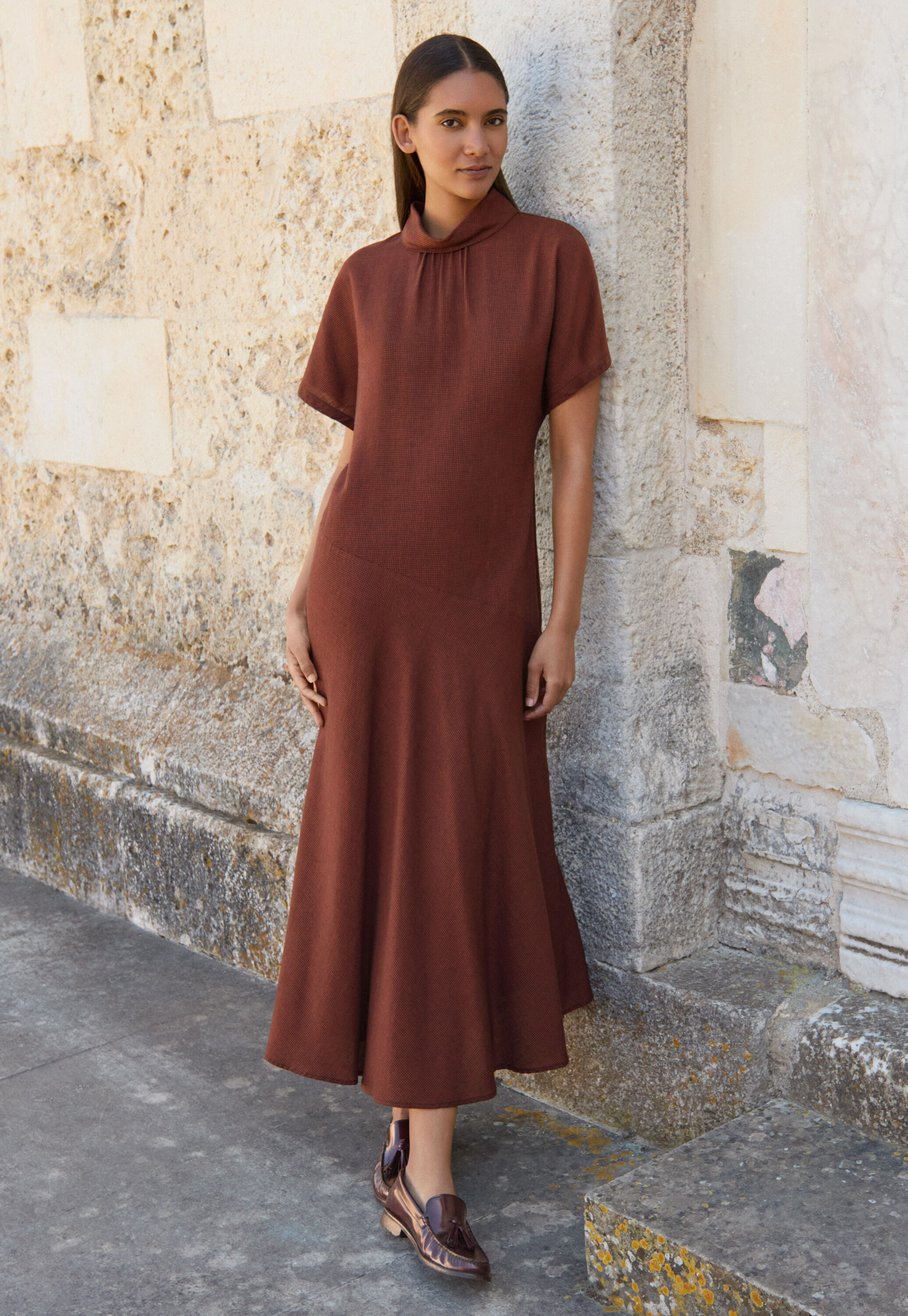 Cord funnel-neck dress