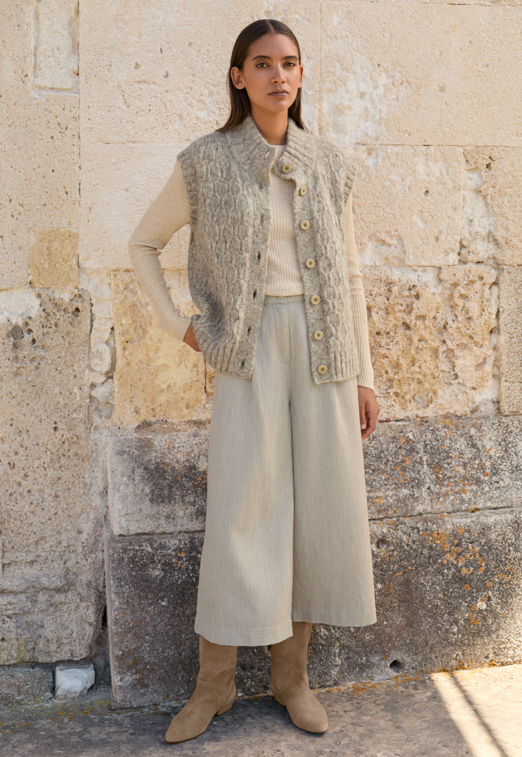 Cropped & wide trousers, Fawn, large