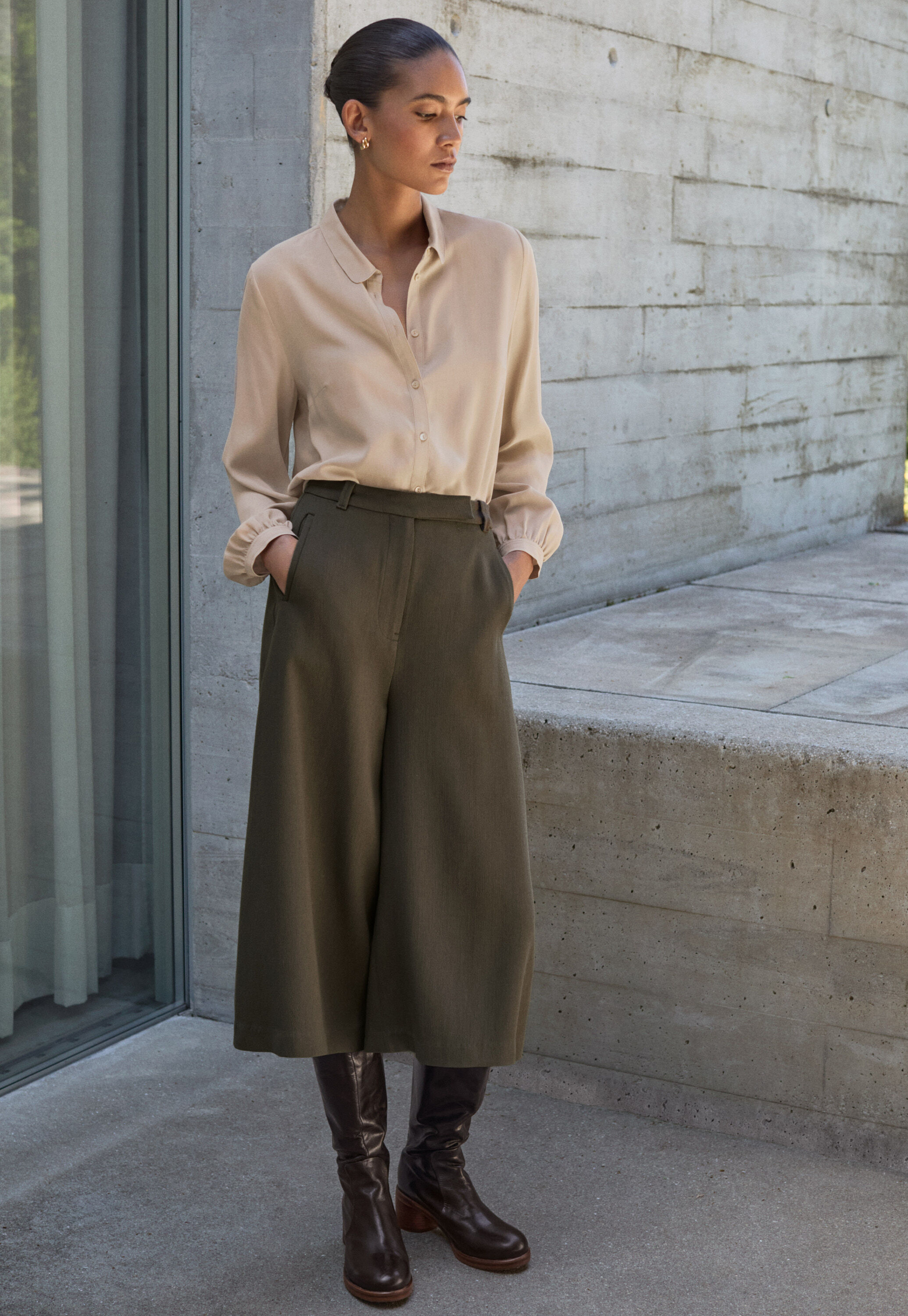 Tailored culottes, Dark moss, large