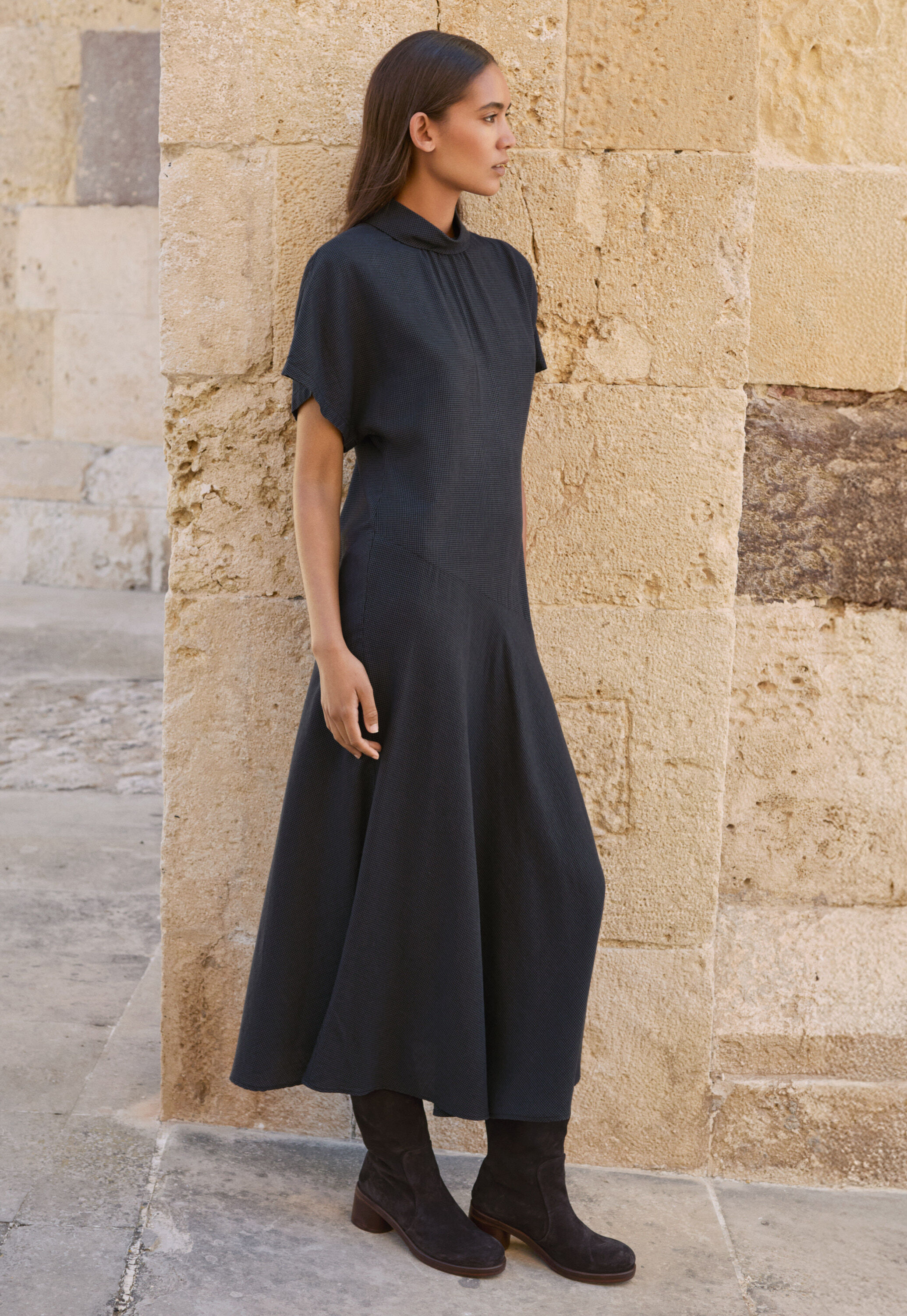 Cord funnel-neck dress