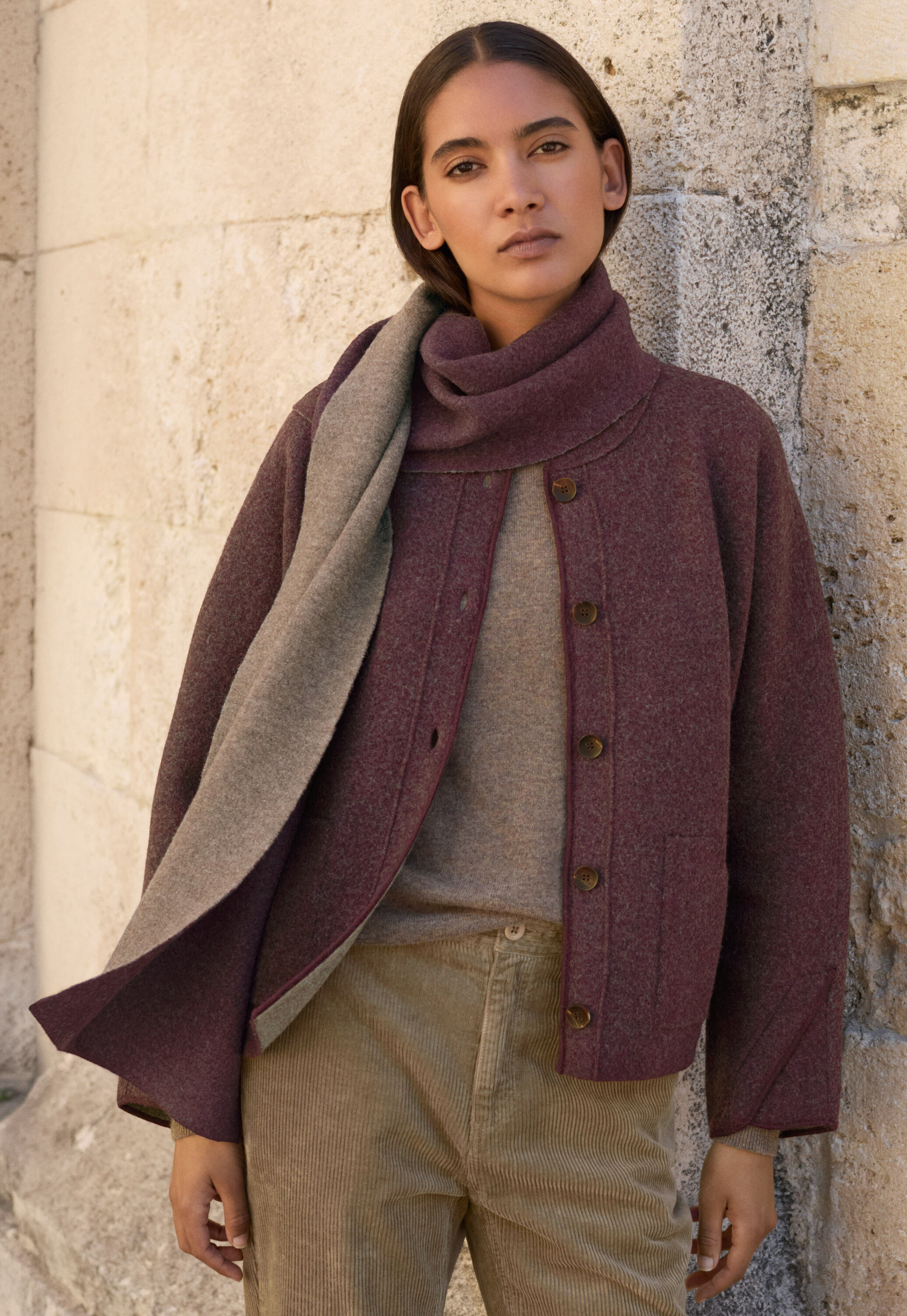 Plaited boiled scarf, Aubergine, large