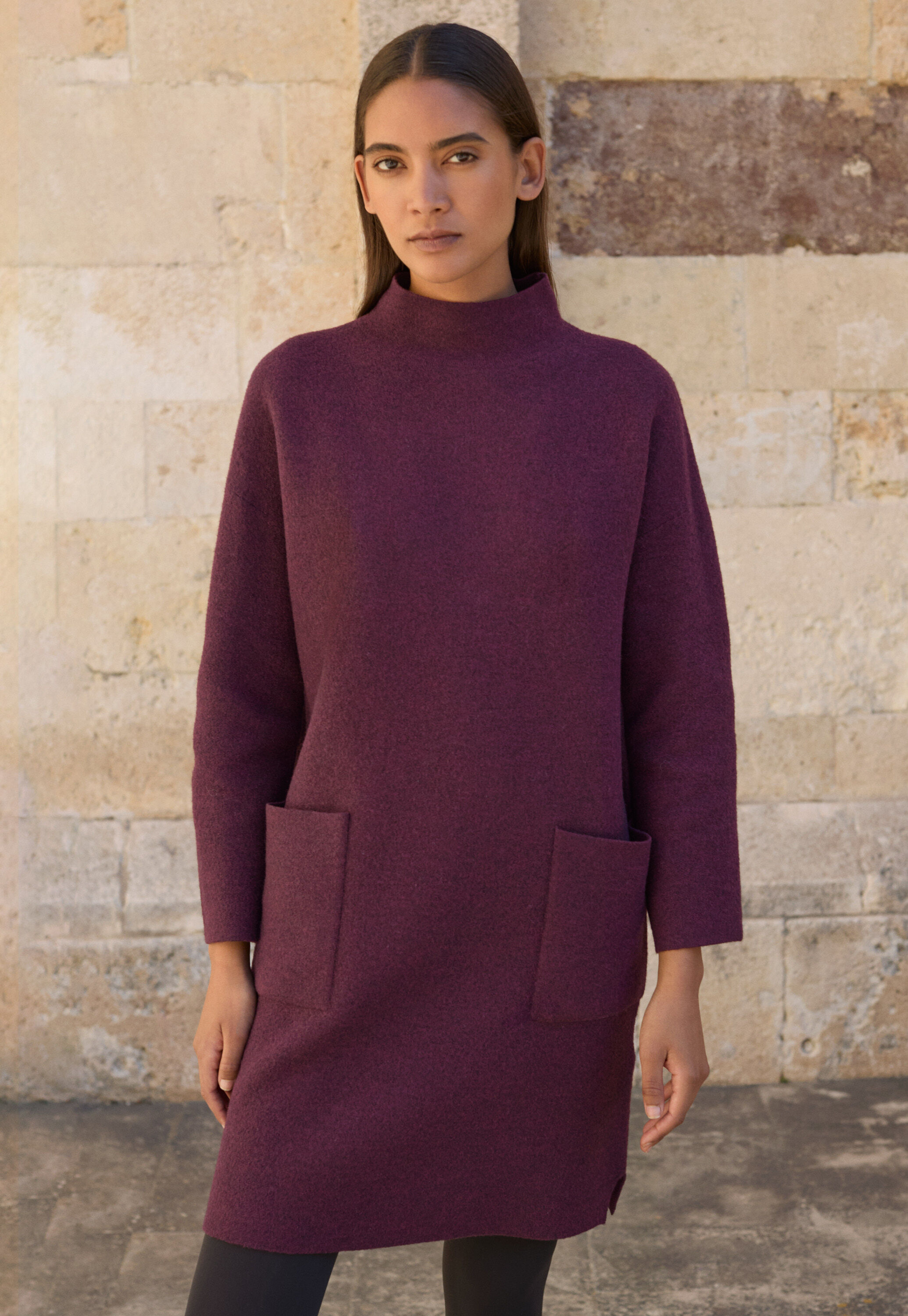 Cord funnel-neck dress