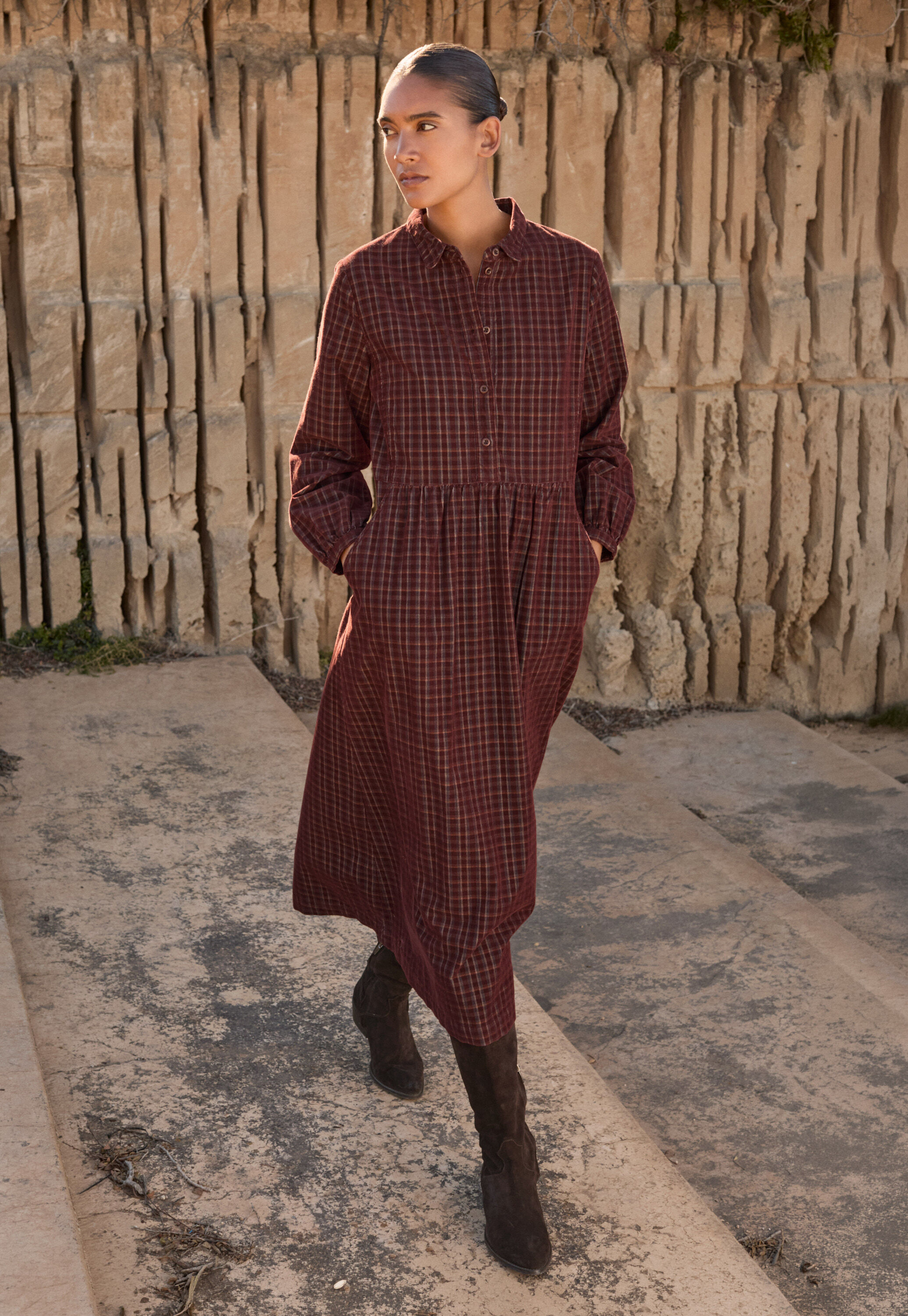 Cord funnel-neck dress
