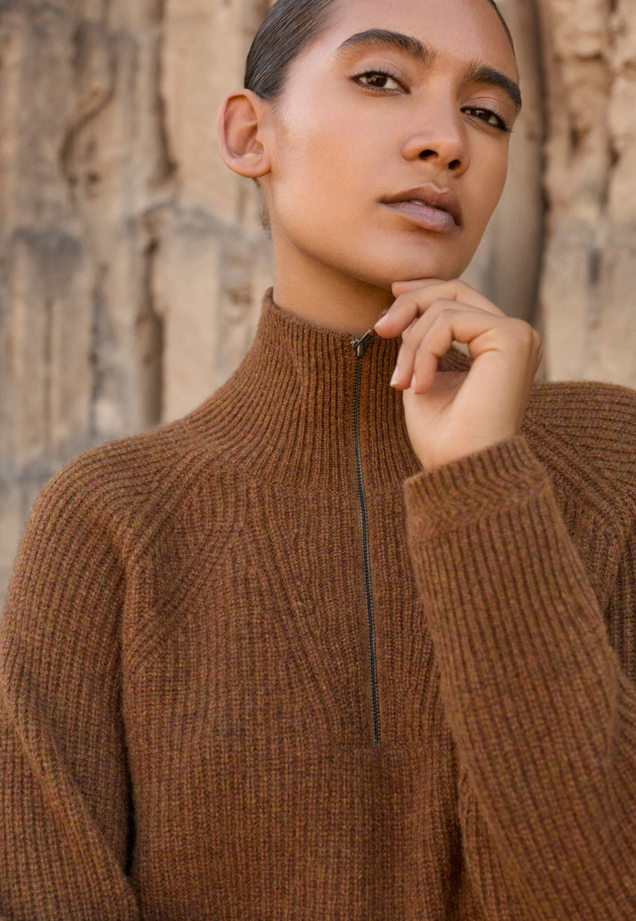 Zip-front sweater, Chilli brown, large