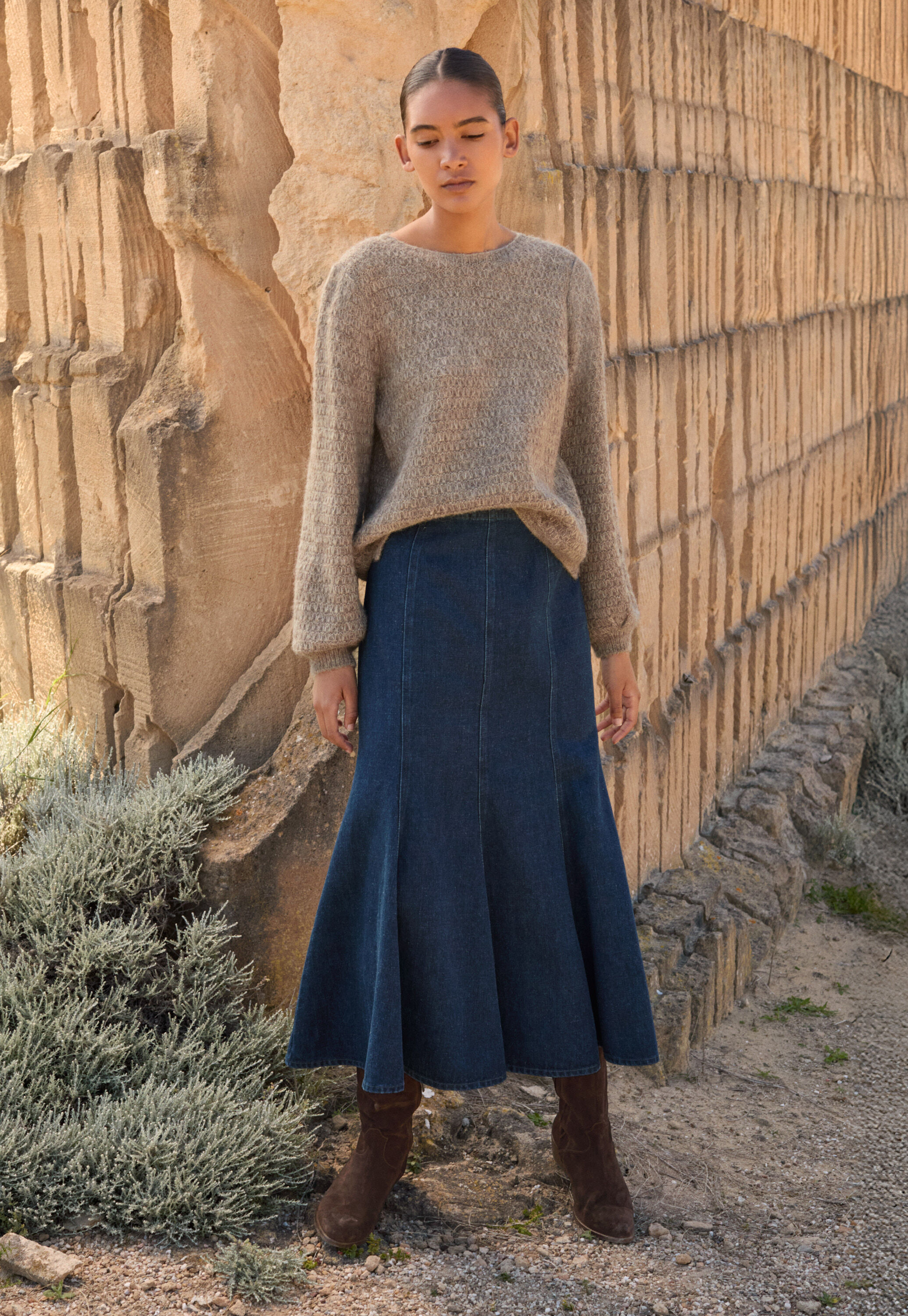 Tuck-stitch sweater, Brown taupe, large