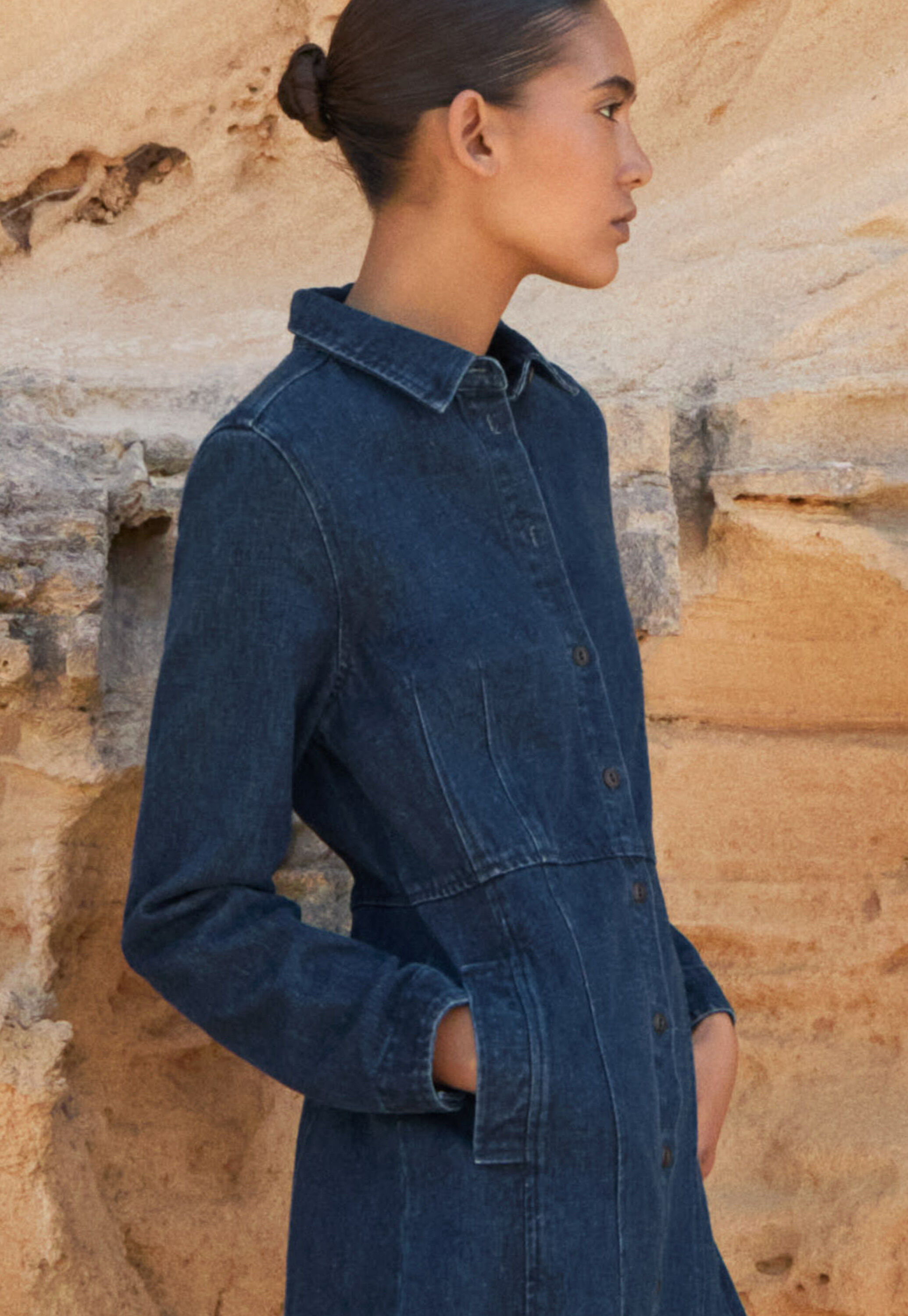 Indigo-dyed panelled dress, Dark denim, large