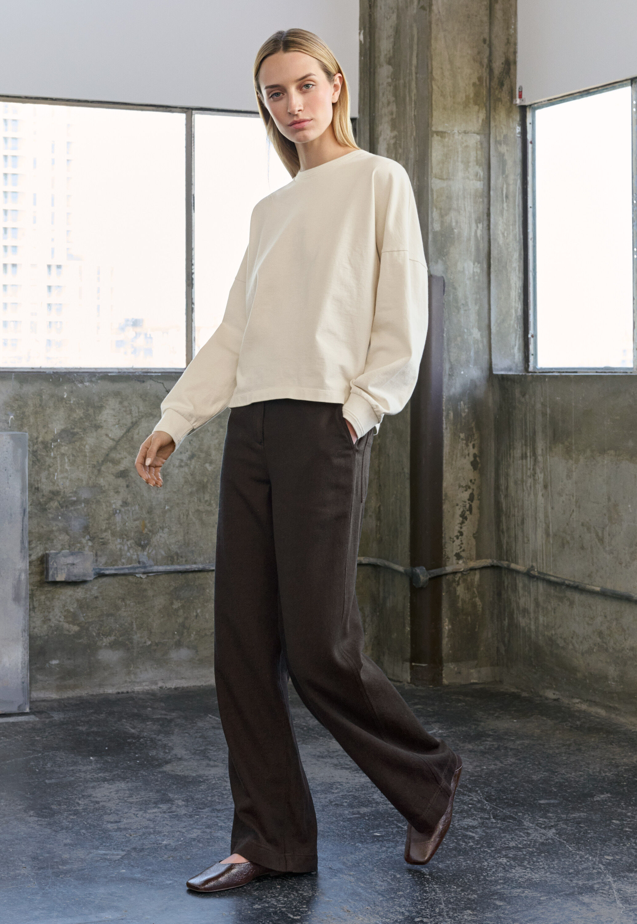 Straight-leg trousers, Brown black, large