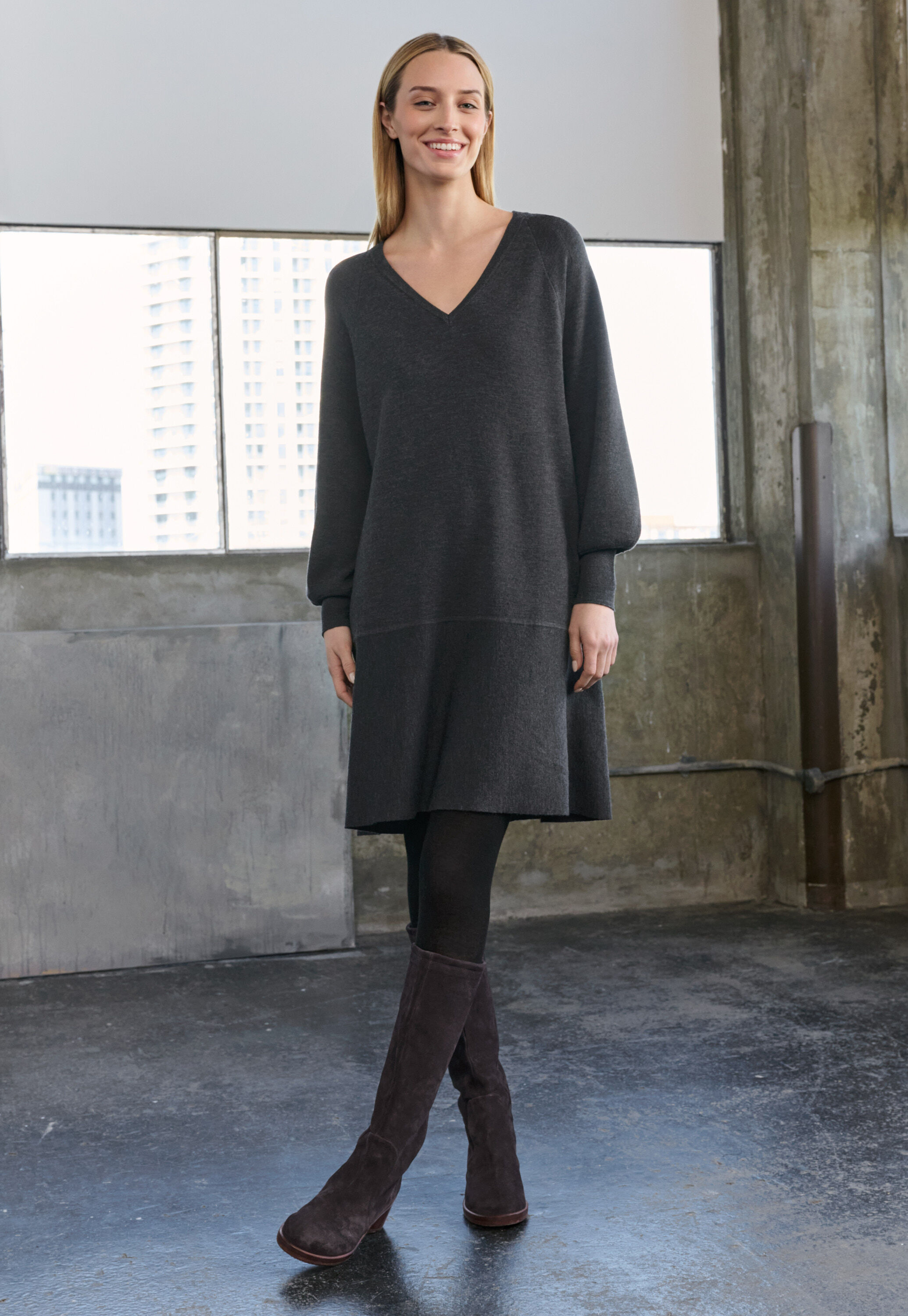 Cord funnel-neck dress