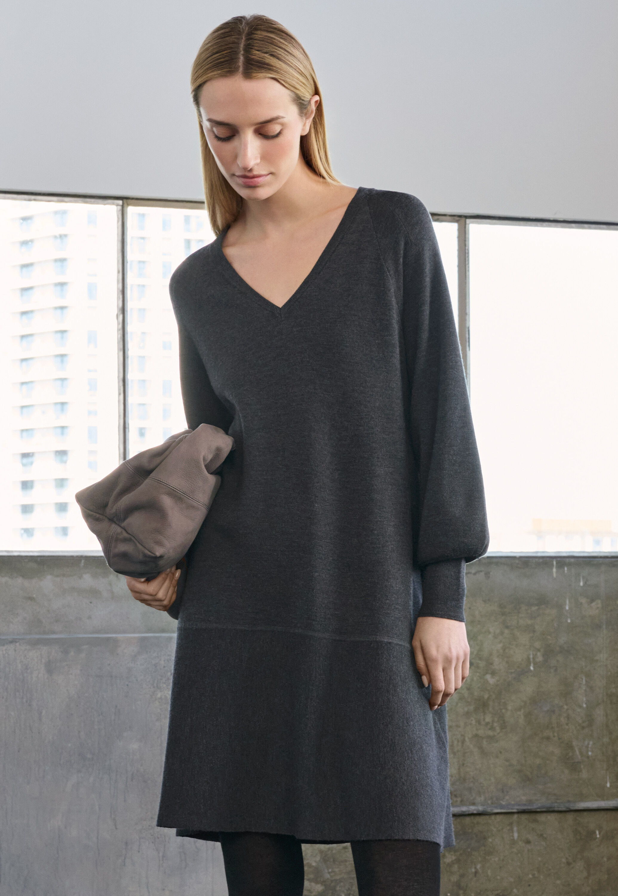 Cord funnel-neck dress