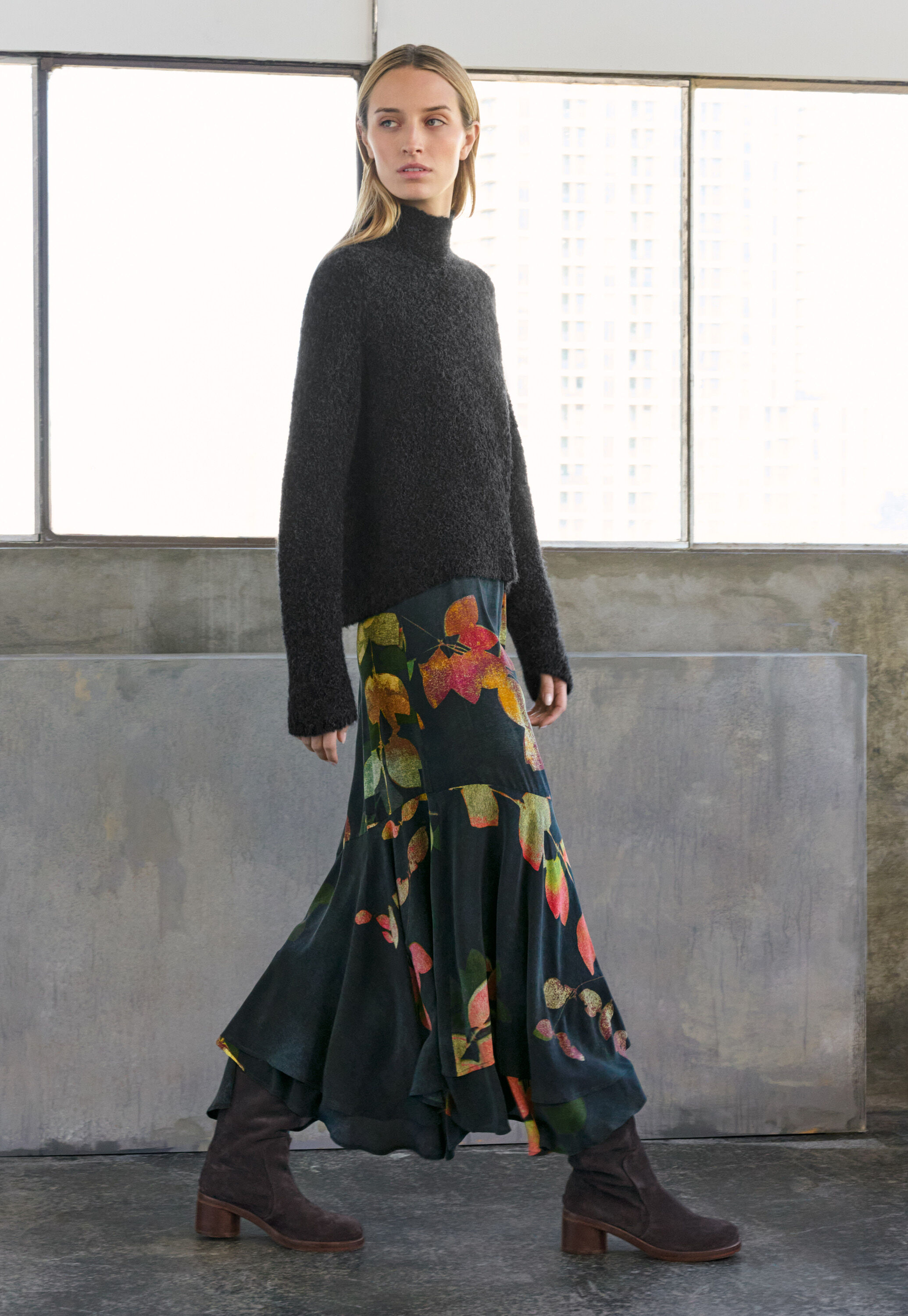 Cord funnel-neck dress