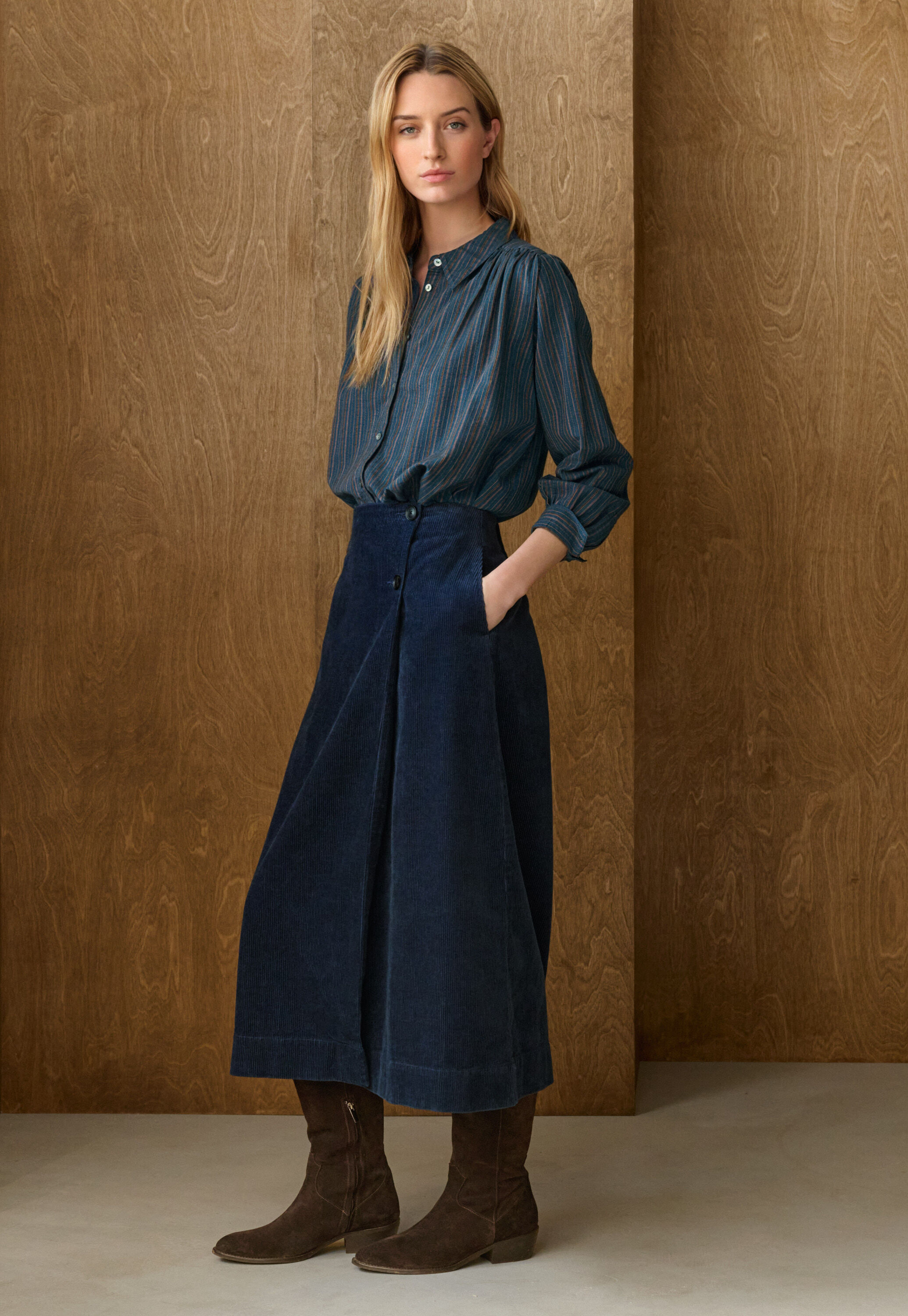 Cord funnel-neck dress