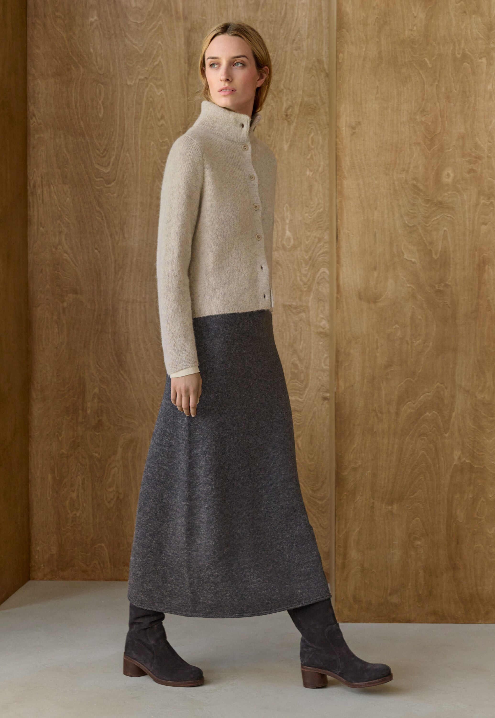 Cord funnel-neck dress