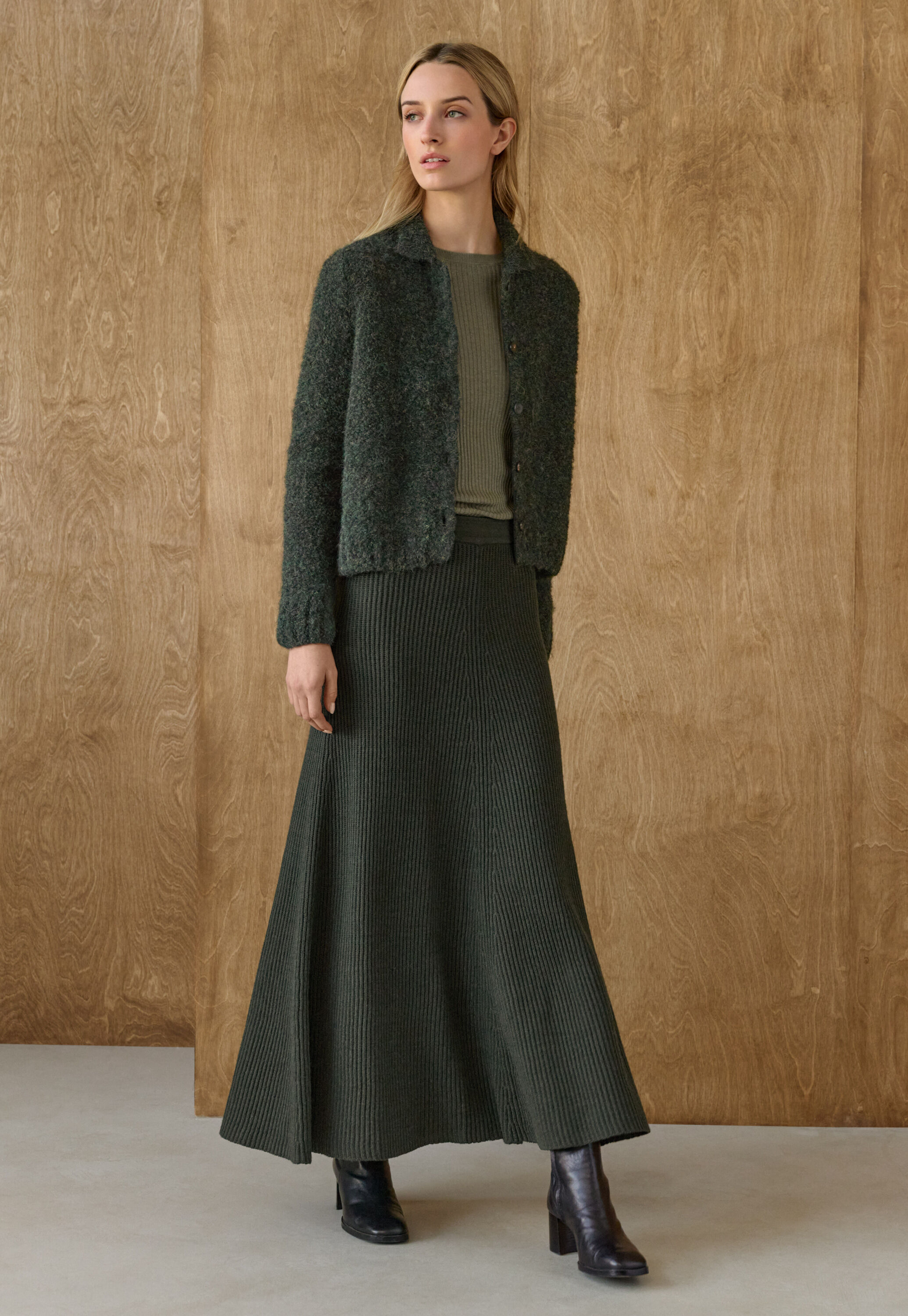Cord funnel-neck dress