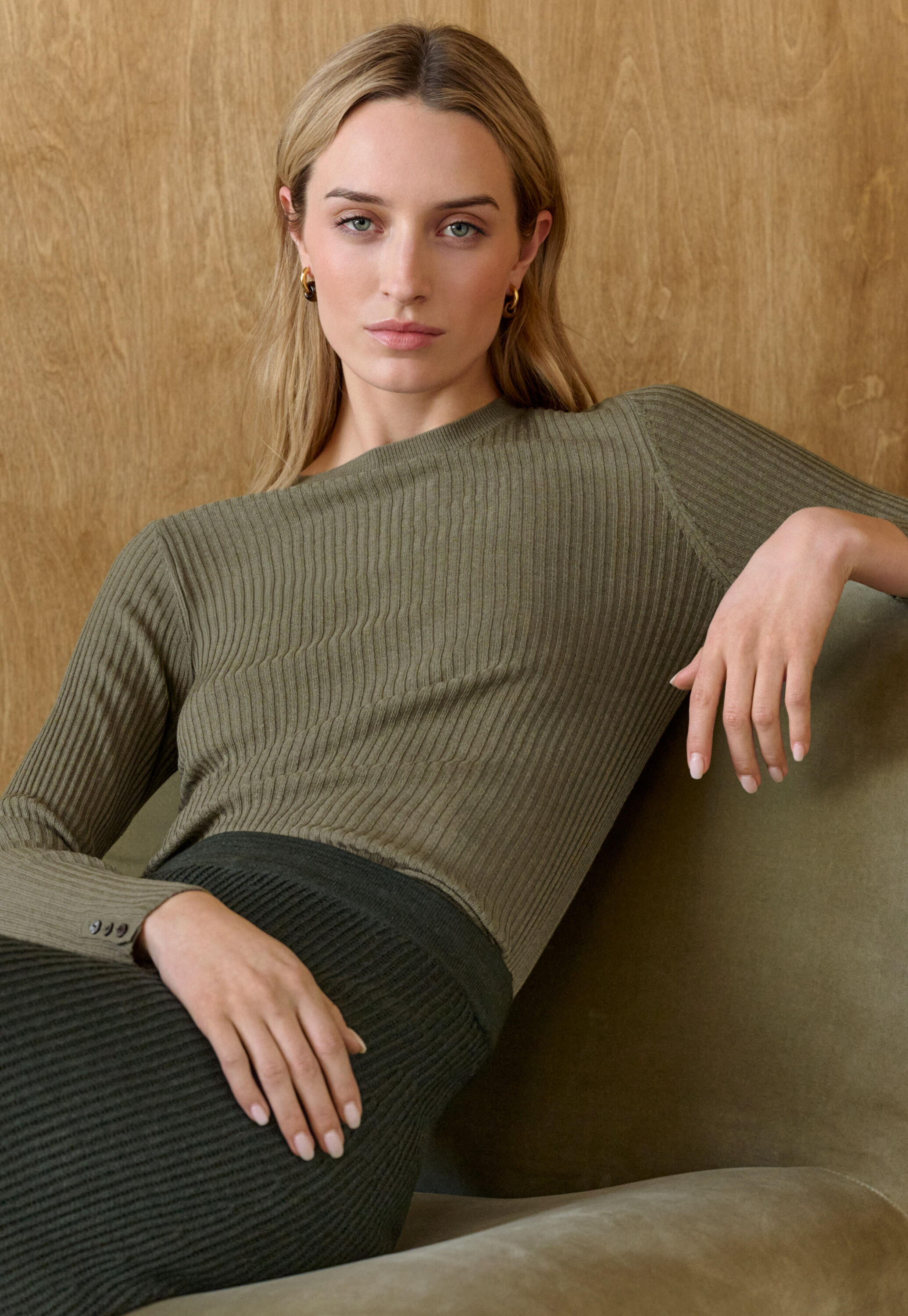 Ribbed sweater, Moss taupe, large