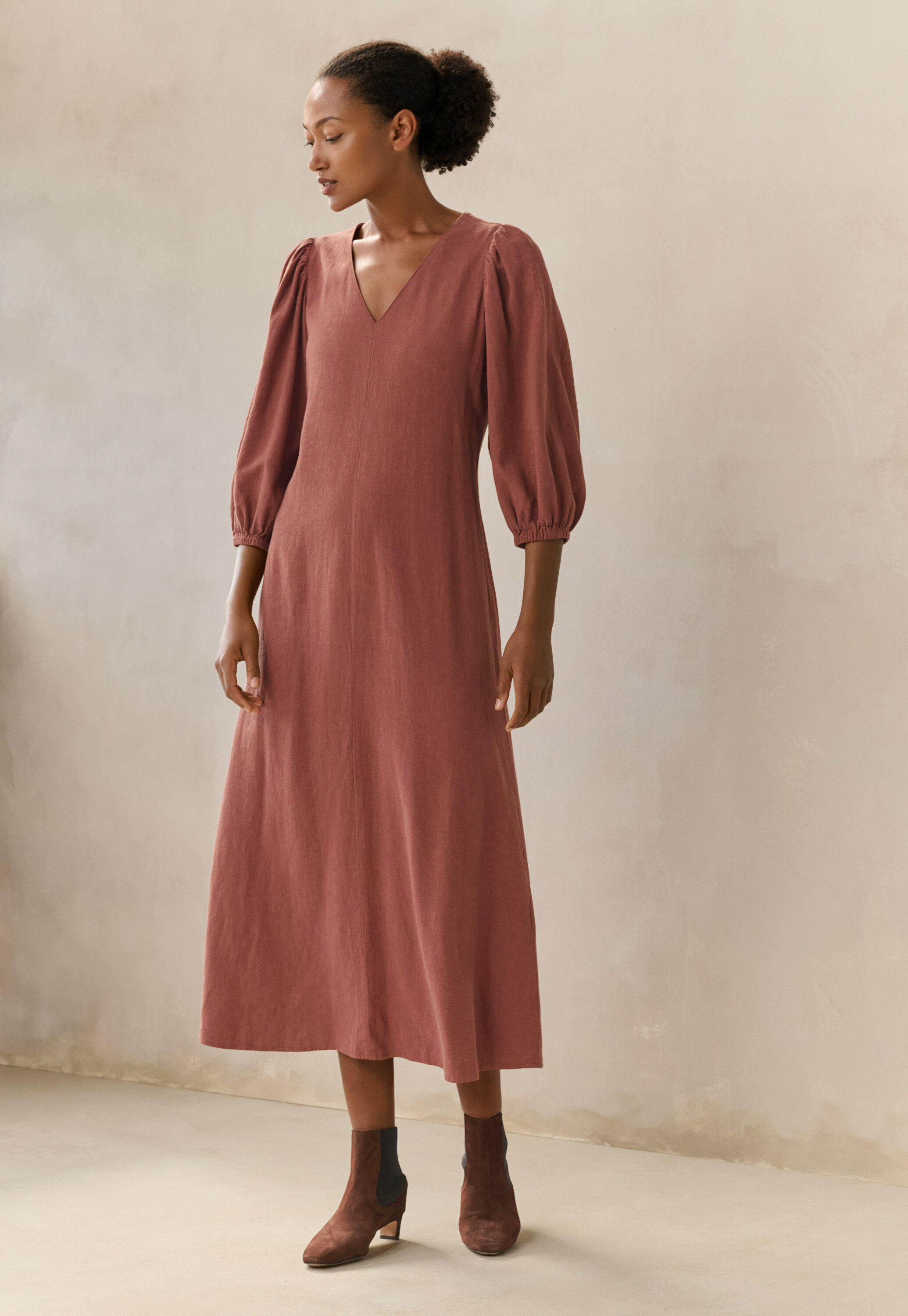 Cord funnel-neck dress