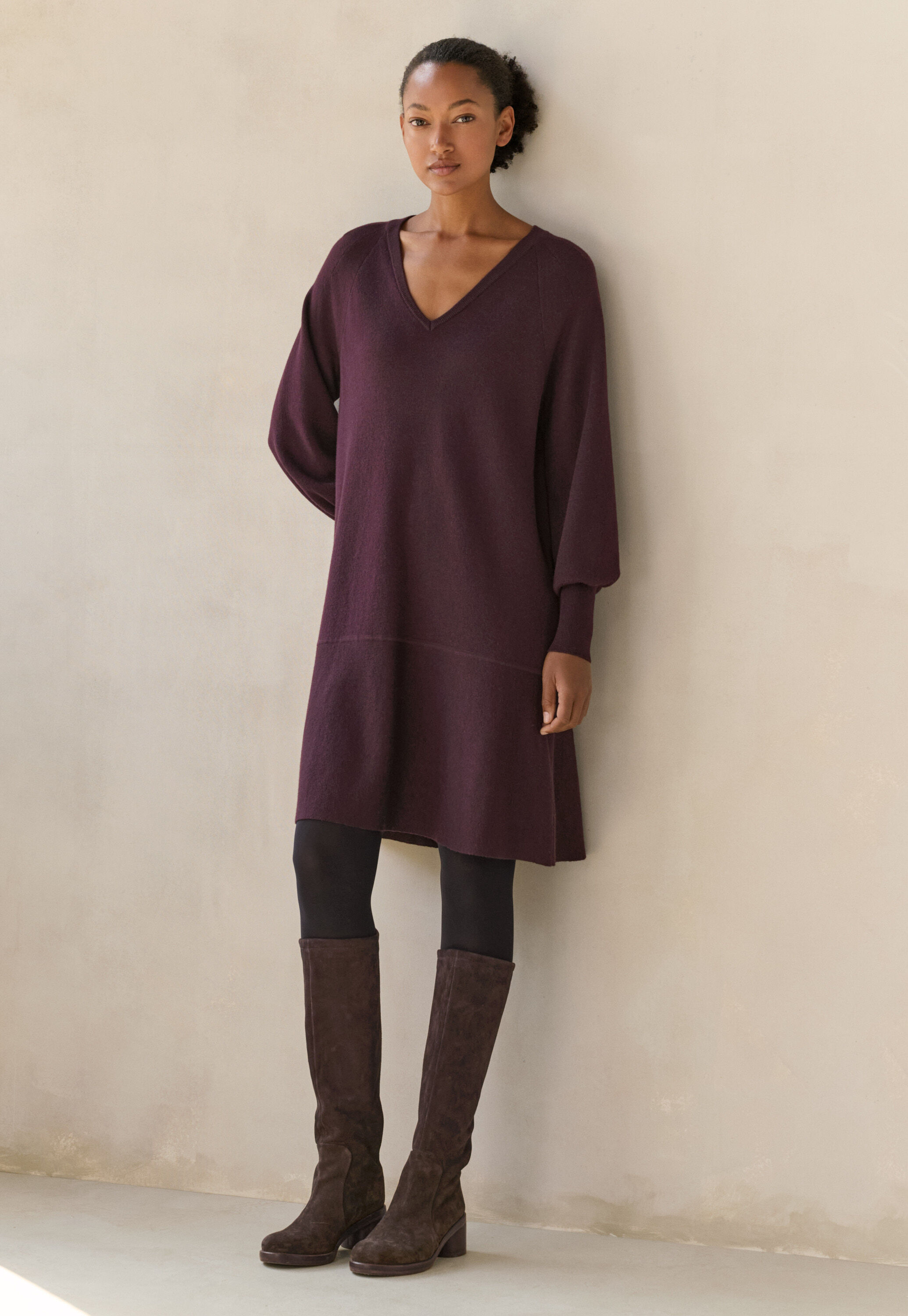 Cord funnel-neck dress