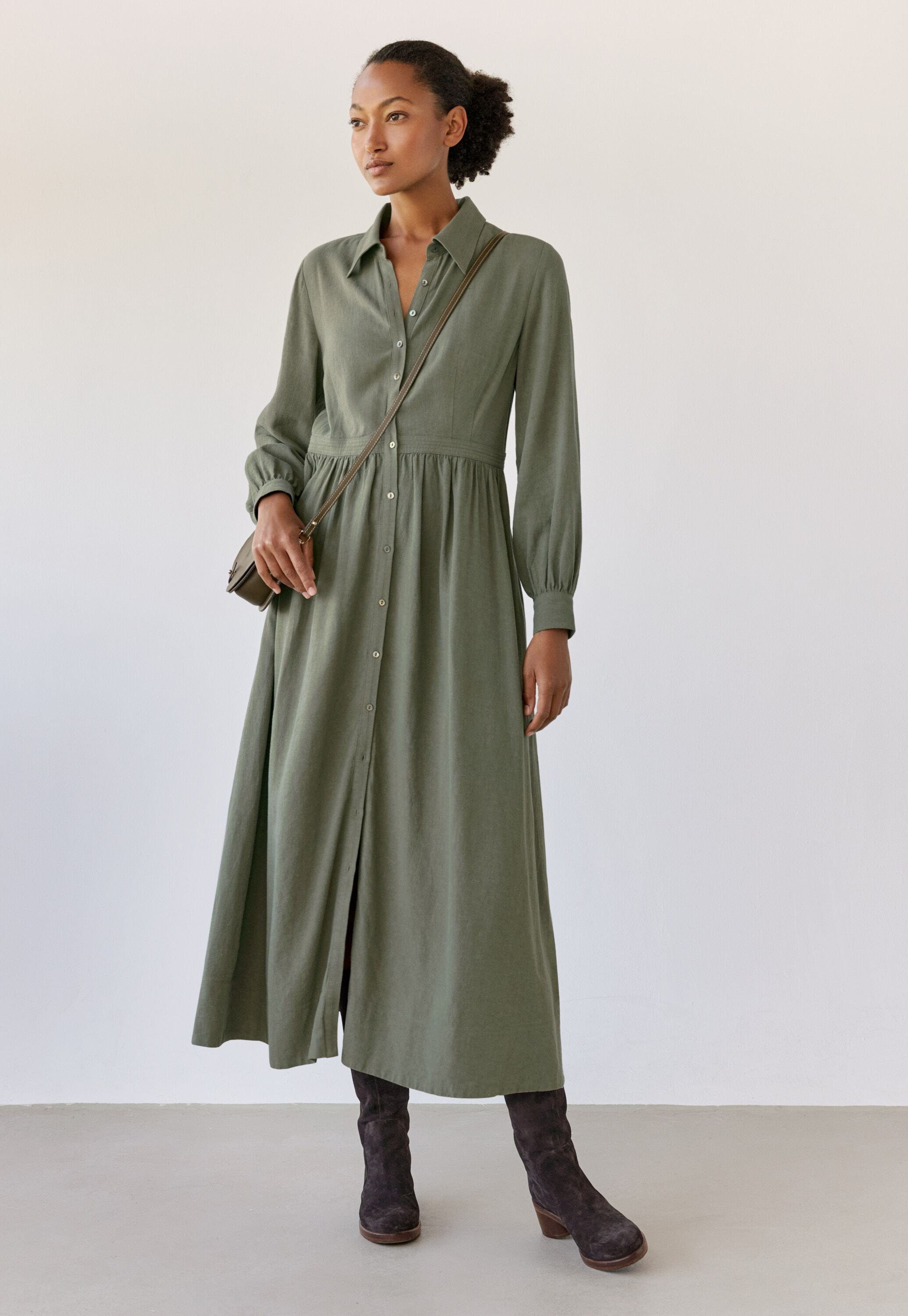 Cord funnel-neck dress