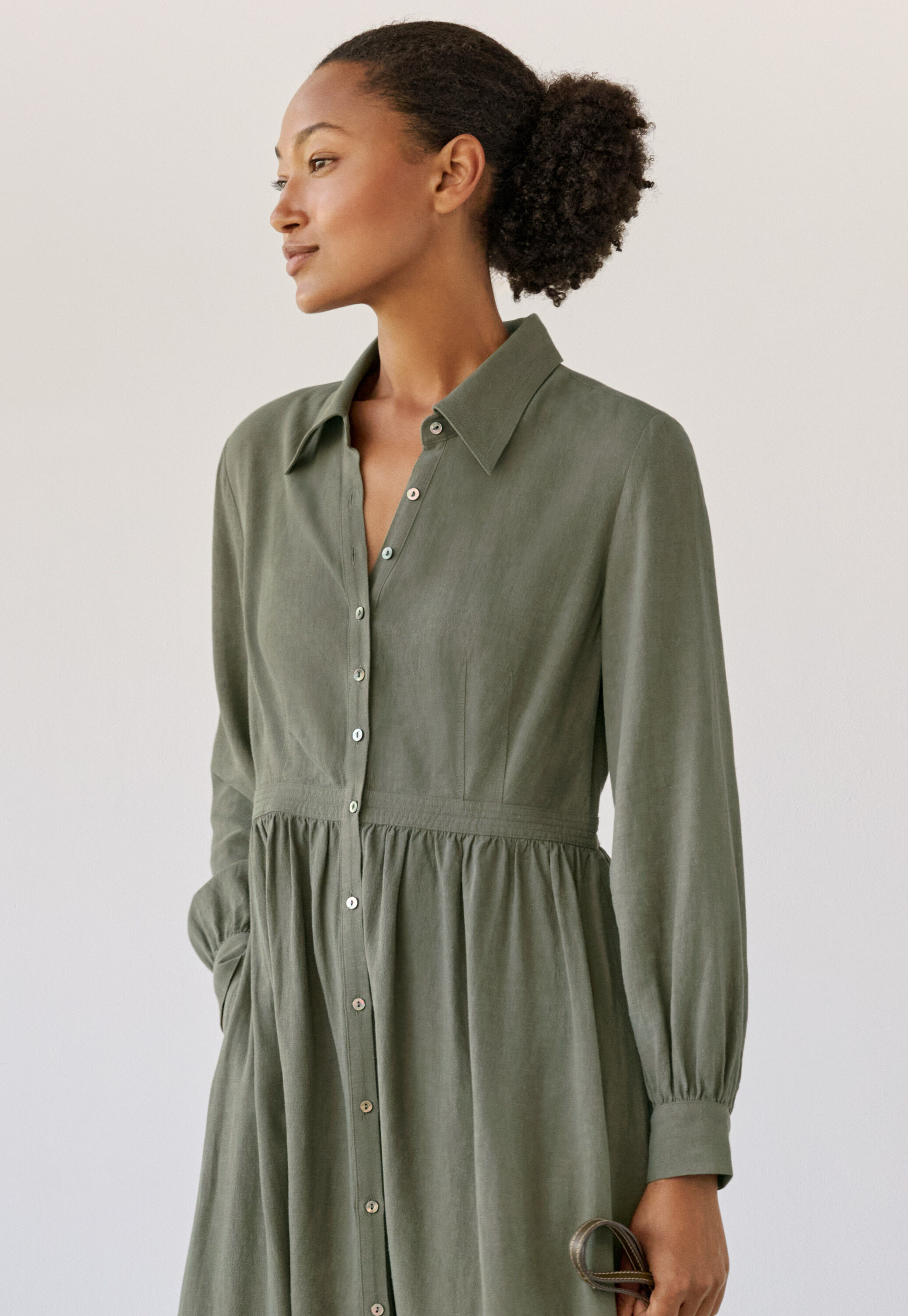 Long shirtdress, Khaki green, large