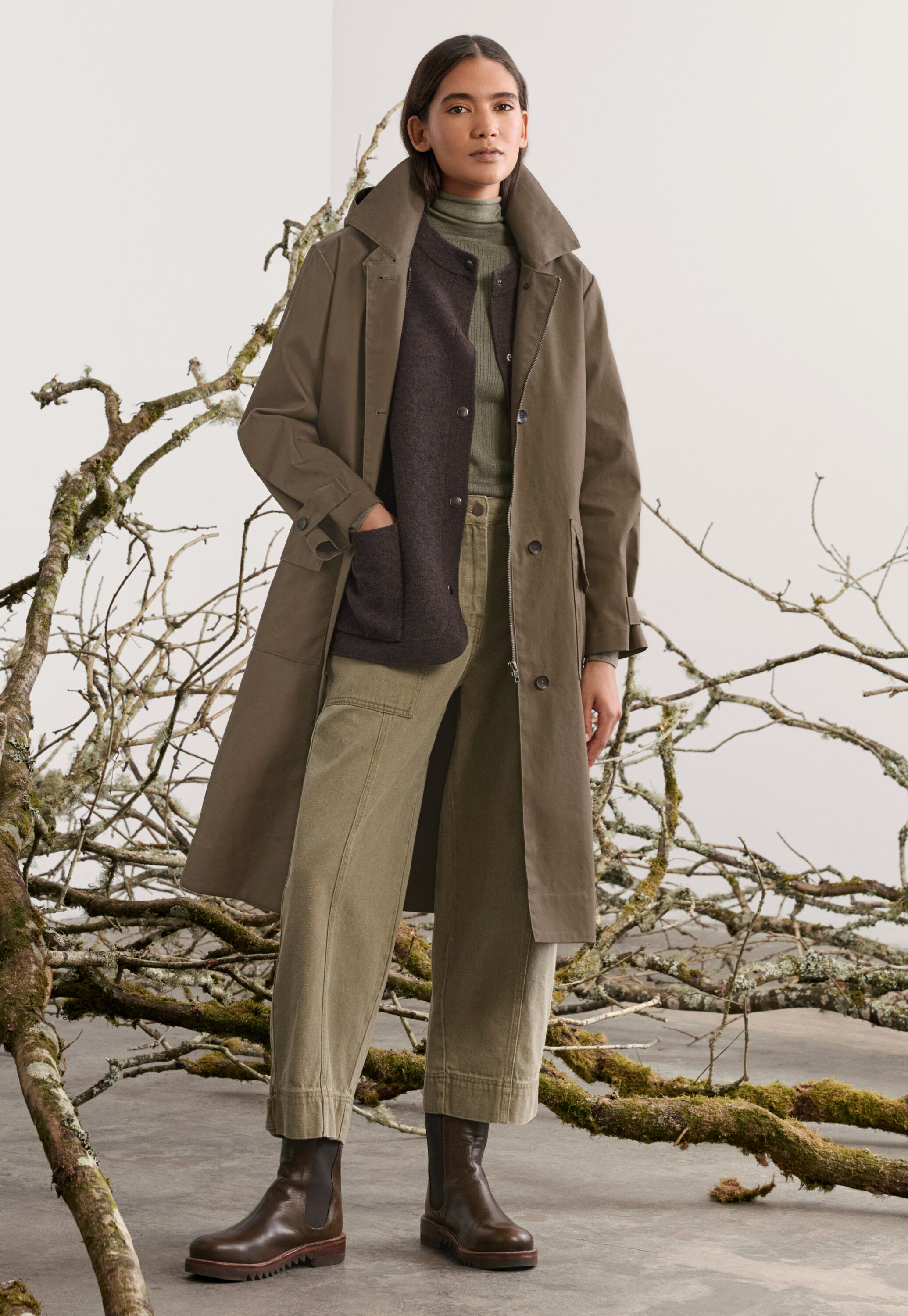 Hooded trench coat, Grey khaki, large